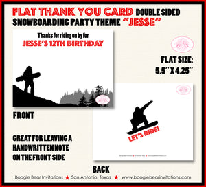 Snowboarding Birthday Party Thank You Card Red Snowboard Boogie Bear Invitations Jesse Theme Printed