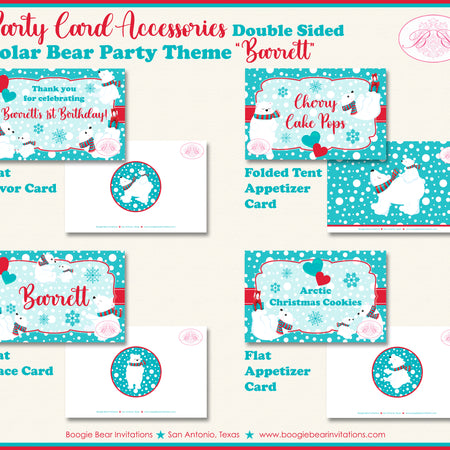 Polar Bear Birthday Party Favor Card Appetizer Food Place Sign Label Winter Christmas Boogie Bear Invitations Barrett Theme
