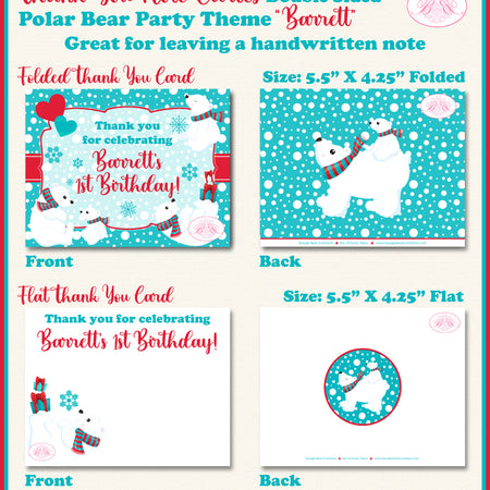 Polar Bear Party Thank You Cards Birthday Winter Christmas Boogie Bear Invitations Barrett Theme Printed