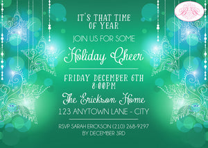 Christmas Winter Party Invitation Green Glowing Ornament Ombré Star Glow Boogie Bear Invitations Erickson Theme Paperless Printable Printed
