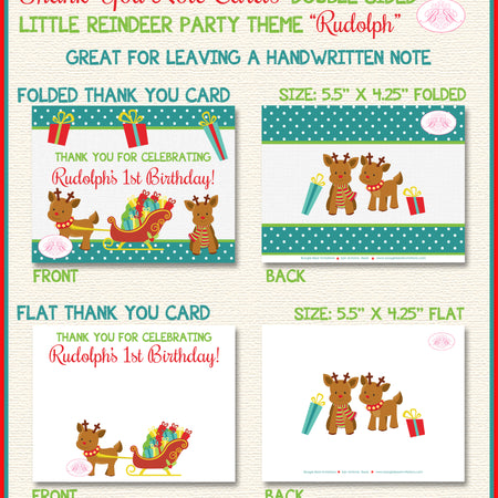 Little Reindeer Party Thank You Cards Birthday Winter Christmas Boogie Bear Invitations Rudolph Theme Printed