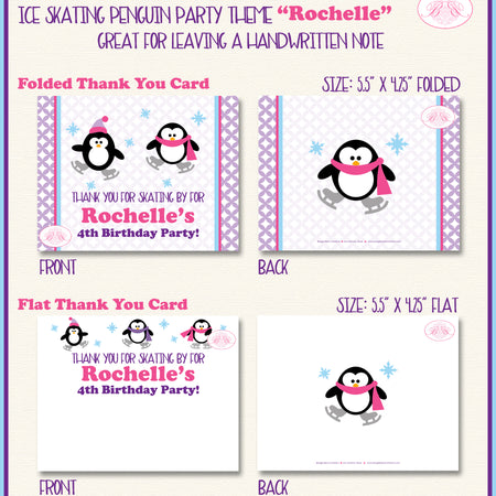 Ice Skating Birthday Party Thank You Card Penguin Pink Boogie Bear Invitations Rochelle Theme Printed