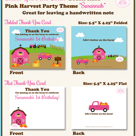 Pink Farm Birthday Party Thank You Card Girl Boogie Bear Invitations Susannah Theme Printed