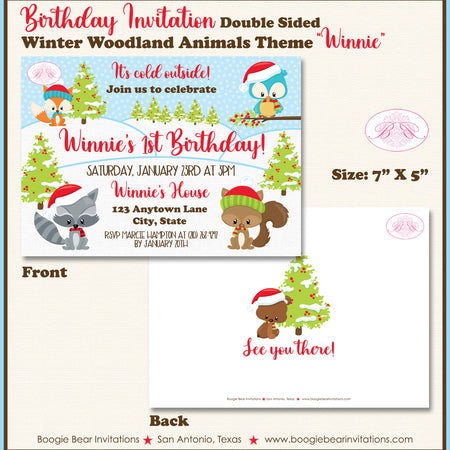 Woodland Animals Birthday Party Invitation Christmas Winter Boogie Bear Invitations Winnie Theme Paperless Printable Printed