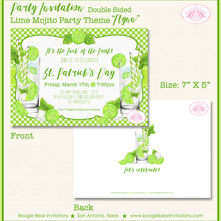 Lime Mojito St. Patrick's Day Party Invitation Boogie Bear Invitations Flynn Theme Paperless Printable Printed