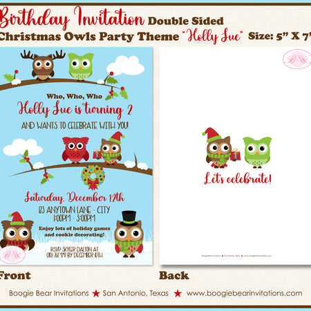 Christmas Owls Birthday Party Invitation Boogie Bear Invitations Holly Sue Theme Paperless Printable Printed