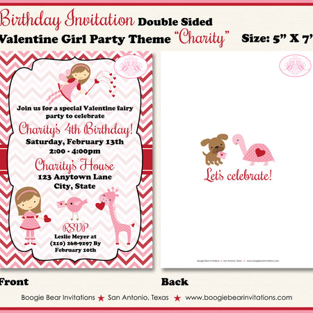 Valentine Girl Fairy Birthday Party Invitation Heart Boogie Bear Invitations Paperless Printable Printed Charity Theme