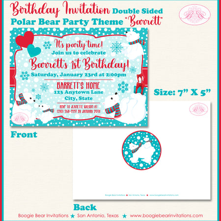 Polar Bear Birthday Party Invitation Winter Christmas Boogie Bear Invitations Barrett Theme Paperless Printable Printed