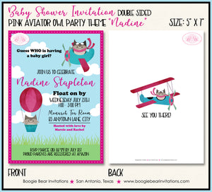 Pink Aviator Owl Baby Shower Invitation Airplane Boogie Bear Invitations Nadine Theme Paperless Printable Printed