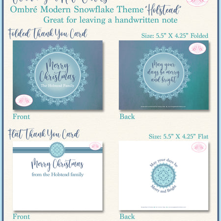 Winter Christmas Party Thank You Cards Flat Folded Note Ombré Snowflake Winter North Star Boogie Bear Invitations Holstead Theme Printed