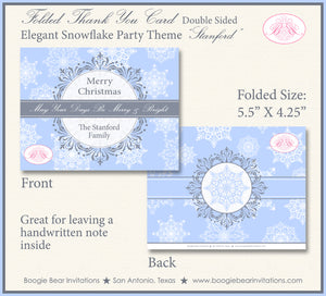 Snowflake Christmas Party Thank You Cards Flat Folded Note Elegant Winter Grey Blue White 1Boogie Bear Invitations Stanford Theme Printed