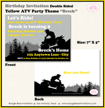 Load image into Gallery viewer, Yellow ATV Birthday Party Invitation Quad 4 Wheeler Boogie Bear Invitations Breck Theme Printed