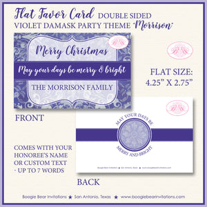 Christmas Violet Damask Party Favor Card Tent Appetizer Place Food Winter White Blue Holiday Purple Boogie Bear Invitations Morrison Theme
