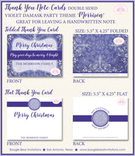 Load image into Gallery viewer, Christmas Violet Damask Party Thank You Cards Flat Folded Note Winter White Holiday Purple Boogie Bear Invitations Morrison Theme Printed