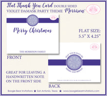 Load image into Gallery viewer, Christmas Violet Damask Party Thank You Cards Flat Folded Note Winter White Holiday Purple Boogie Bear Invitations Morrison Theme Printed
