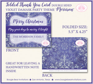 Christmas Violet Damask Party Thank You Cards Flat Folded Note Winter White Holiday Purple Boogie Bear Invitations Morrison Theme Printed