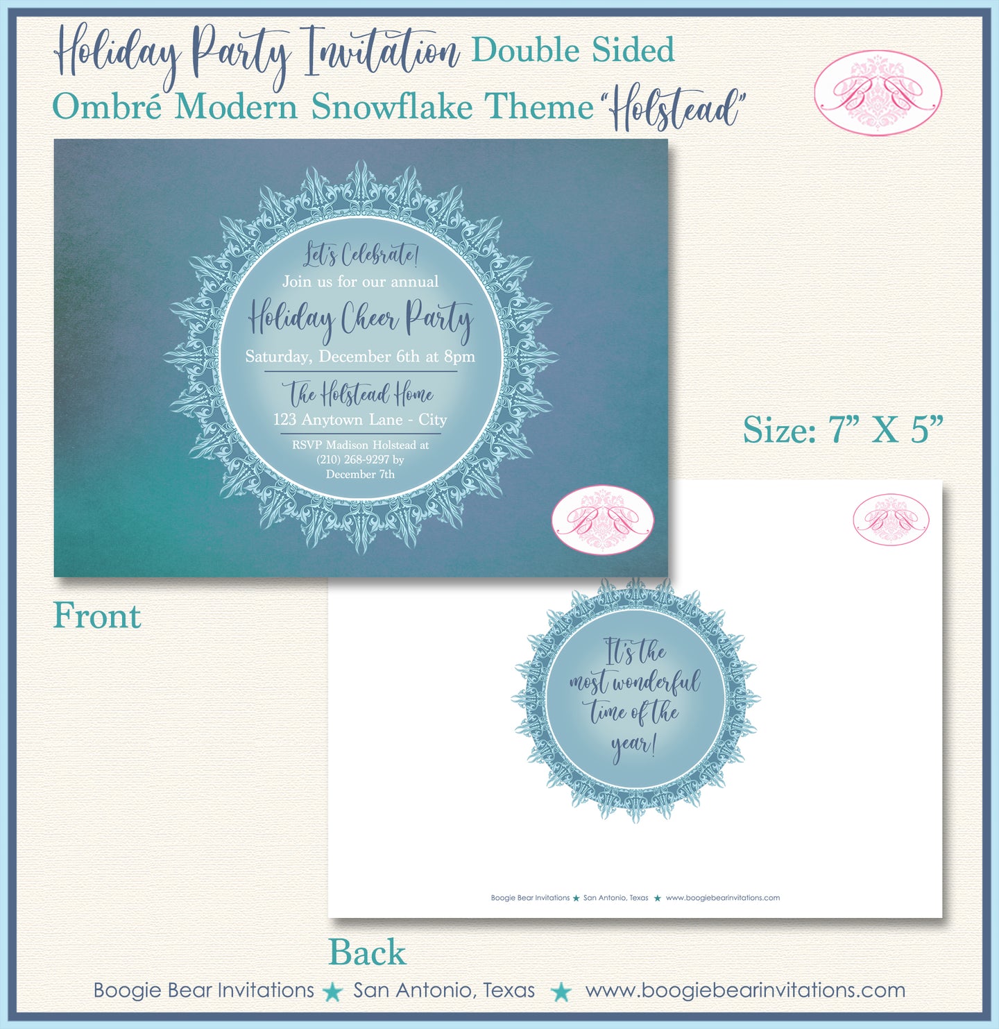 Ombré Snowflake Winter Party Invitation Christmas North Star Modern Bokeh Boogie Bear Invitations Holstead Theme Paperless Printable Printed