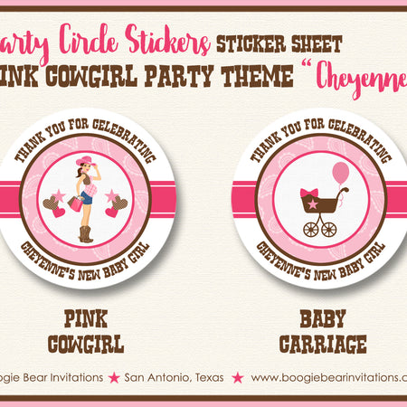Pink Cowgirl Baby Shower Party Stickers Girl Boogie Bear Invitations Cheyenne Theme