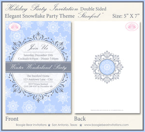Snowflake Winter Party Invitation Elegant Christmas Grey Blue Wonderland Boogie Bear Invitations Stanford Theme Paperless Printable Printed