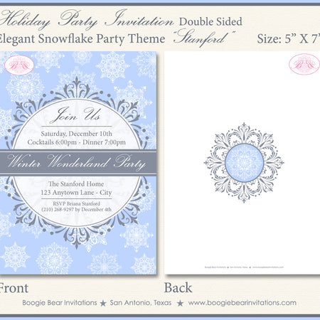 Snowflake Winter Party Invitation Elegant Christmas Grey Blue Wonderland Boogie Bear Invitations Stanford Theme Paperless Printable Printed