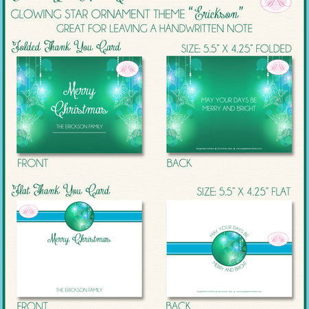 Christmas Winter Party Thank You Cards Flat Folded Note Green Glowing Star Ornament Ombré 1st Boogie Bear Invitations Erickson Theme Printed
