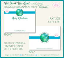 Load image into Gallery viewer, Christmas Winter Party Thank You Cards Flat Folded Note Green Glowing Star Ornament Ombré 1st Boogie Bear Invitations Erickson Theme Printed