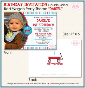 Red Wagon Photo Birthday Party Invitation Boy Girl Boogie Bear Invitations Daniel Theme Paperless Printable Printed