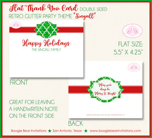 Retro Holiday Christmas Party Thank You Cards Flat Folded Note Glitter Red Green White Winter Boogie Bear Invitations Singall Theme Printed