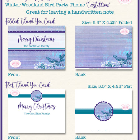 Winter Christmas Party Thank You Cards Flat Folded Note Bird Woodland Animals Holiday Boogie Bear Invitations Castillion Theme Printed
