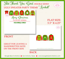 Load image into Gallery viewer, Ugly Sweater Party Thank You Cards Flat Folded Note Contest Red Green White Christmas Knit Boogie Bear Invitations Kimball Theme Printed
