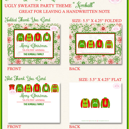 Ugly Sweater Party Thank You Cards Flat Folded Note Contest Red Green White Christmas Knit Boogie Bear Invitations Kimball Theme Printed