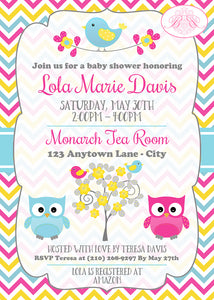 Woodland Birds Owls Baby Shower Invitation Boogie Bear Invitations Lola Theme Paperless Printable Printed