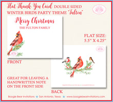 Load image into Gallery viewer, Red Cardinal Bird Party Thank You Cards Flat Folded Note Christmas Green Winter Holiday Cheer Boogie Bear Invitations Fulton Theme Printed