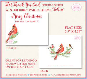 Red Cardinal Bird Party Thank You Cards Flat Folded Note Christmas Green Winter Holiday Cheer Boogie Bear Invitations Fulton Theme Printed