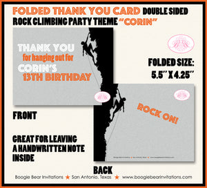 Rock Climbing Birthday Party Thank You Card Orange Boogie Bear Invitations Corin Theme Printed