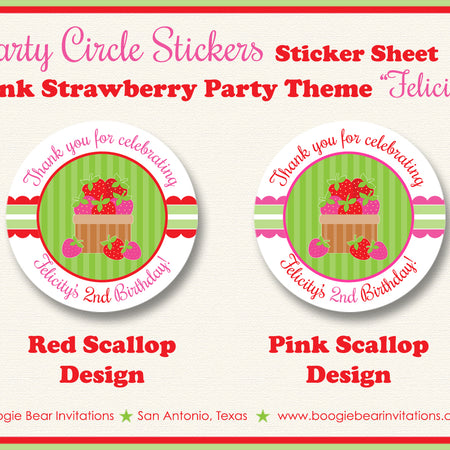 Pink Strawberry Birthday Party Stickers Circle Sheet Round Boogie Bear Invitations Felicity Theme