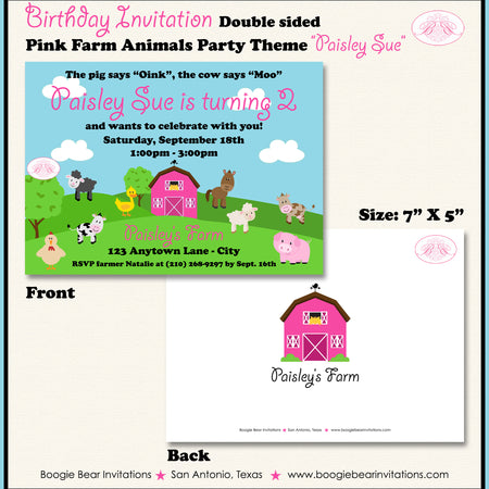 Pink Farm Animals Birthday Invitation Party Barn Girl Country Petting Zoo Boogie Bear Invitations Paisley Sue Theme Paperless Printable Printed
