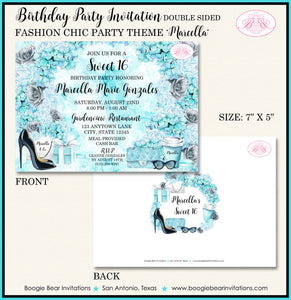 Fashion Chic Blue Birthday Party Invitation Aqua Black Boogie Bear Invitations Marcella Theme Paperless Printable Printed