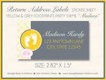 Load image into Gallery viewer, Yellow Grey Footprints Baby Shower Invitation Foot Print Boogie Bear Invitations Madison Theme Paperless Printable Printed