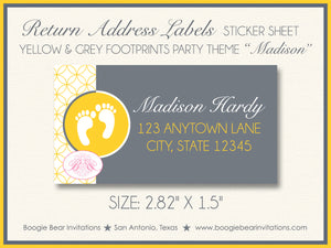 Yellow Grey Footprints Baby Shower Invitation Foot Print Boogie Bear Invitations Madison Theme Paperless Printable Printed