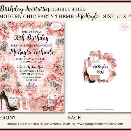 Fashionista Birthday Party Invitation Fashion Chic Black Coral Peach Rose Boogie Bear Invitations McKayla Theme Paperless Printable Printed