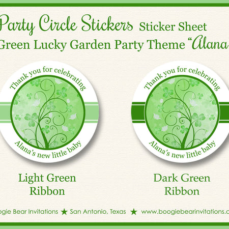 Green Shamrock Garden Baby Shower Party Stickers Boogie Bear Invitations Alana Theme