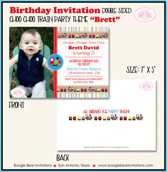 Train Photo Birthday Party Invitation Choo Choo Railroad Boogie Bear Invitations Brett Theme Paperless Printable Printed
