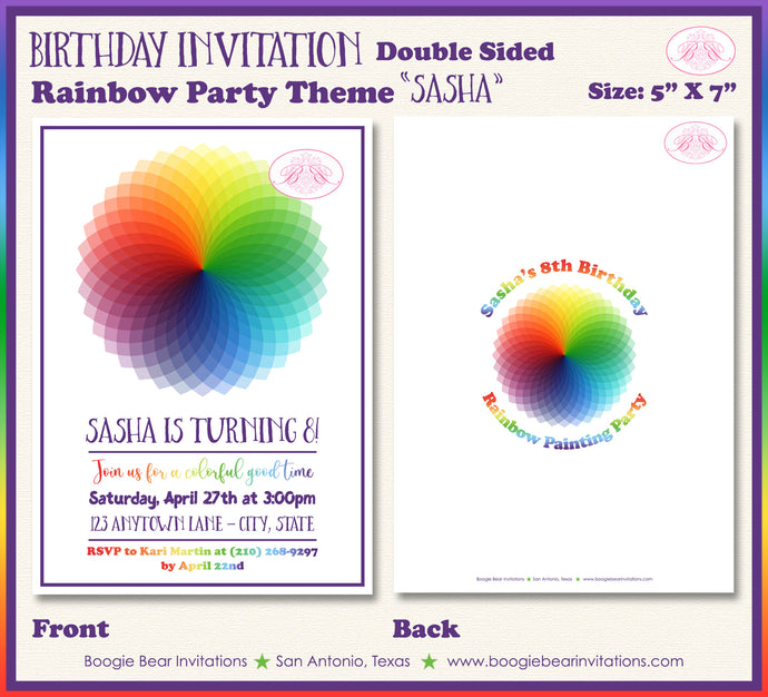 Rainbow Birthday Party Invitation Painting Boogie Bear Invitations Sasha Theme Paperless Printable Printed
