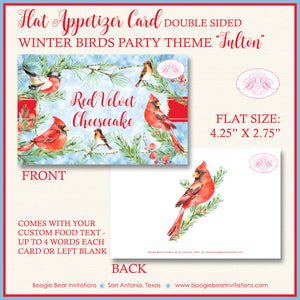 Red Cardinal Bird Party Favor Card Tent Appetizer Place Food Label Christmas Green Winter Holiday Cheer Boogie Bear Invitations Fulton Theme