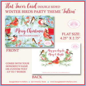 Red Cardinal Bird Party Favor Card Tent Appetizer Place Food Label Christmas Green Winter Holiday Cheer Boogie Bear Invitations Fulton Theme