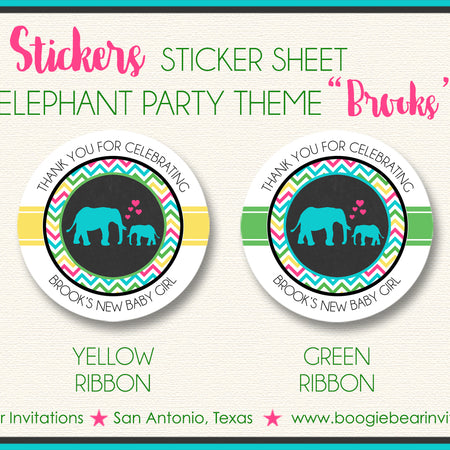 Pink Elephant Baby Shower Party Stickers Boogie Bear Invitations Brooks Theme