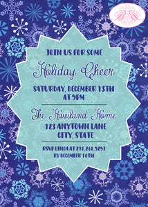 Snowflake Winter Party Invitation Blue Retro Holiday Christmas Star Boogie Bear Invitations Haviland Theme Theme Paperless Printable Printed
