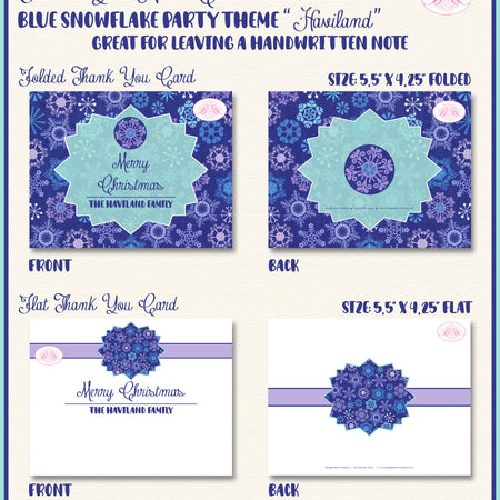 Showflake Winter Party Thank You Cards Flat Folded Note Christmas Boogie Bear Invitations Haviland Theme Printed