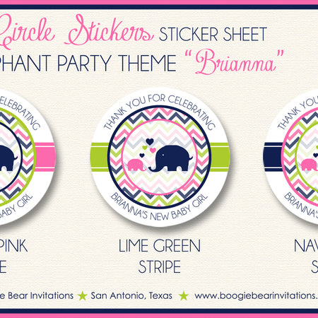 Pink Elephant Baby Shower Party Stickers Circle Boogie Bear Invitations Brianna Theme